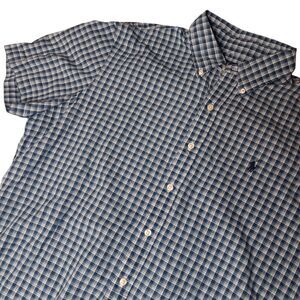 Ralph Lauren‎ Men's Large Indigo Oxford Short Sleeve Button Down Blue Plaid